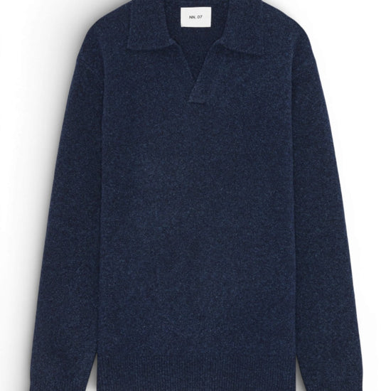 NN.07 Hope Boucle Open Collar Pullover Navy – vooraanzicht