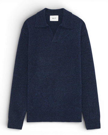 NN.07 Hope Boucle Open Collar Pullover Navy – vooraanzicht