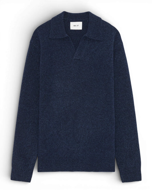 NN.07 Hope Boucle Open Collar Pullover Navy – vooraanzicht
