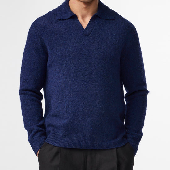NN.07 Hope Boucle Open Collar Pullover Navy – productbeeld 2