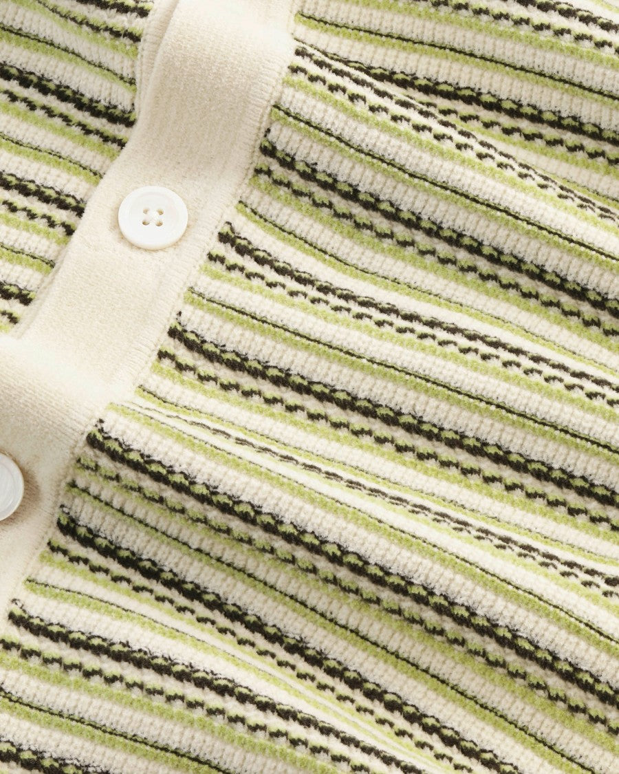 NN.07 Jackie gestreepte polo met lange mouwen in Ivory, detail strepen en knopen