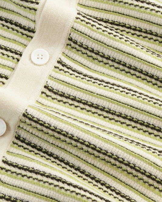 NN.07 Jackie gestreepte polo met lange mouwen in Ivory, detail strepen en knopen