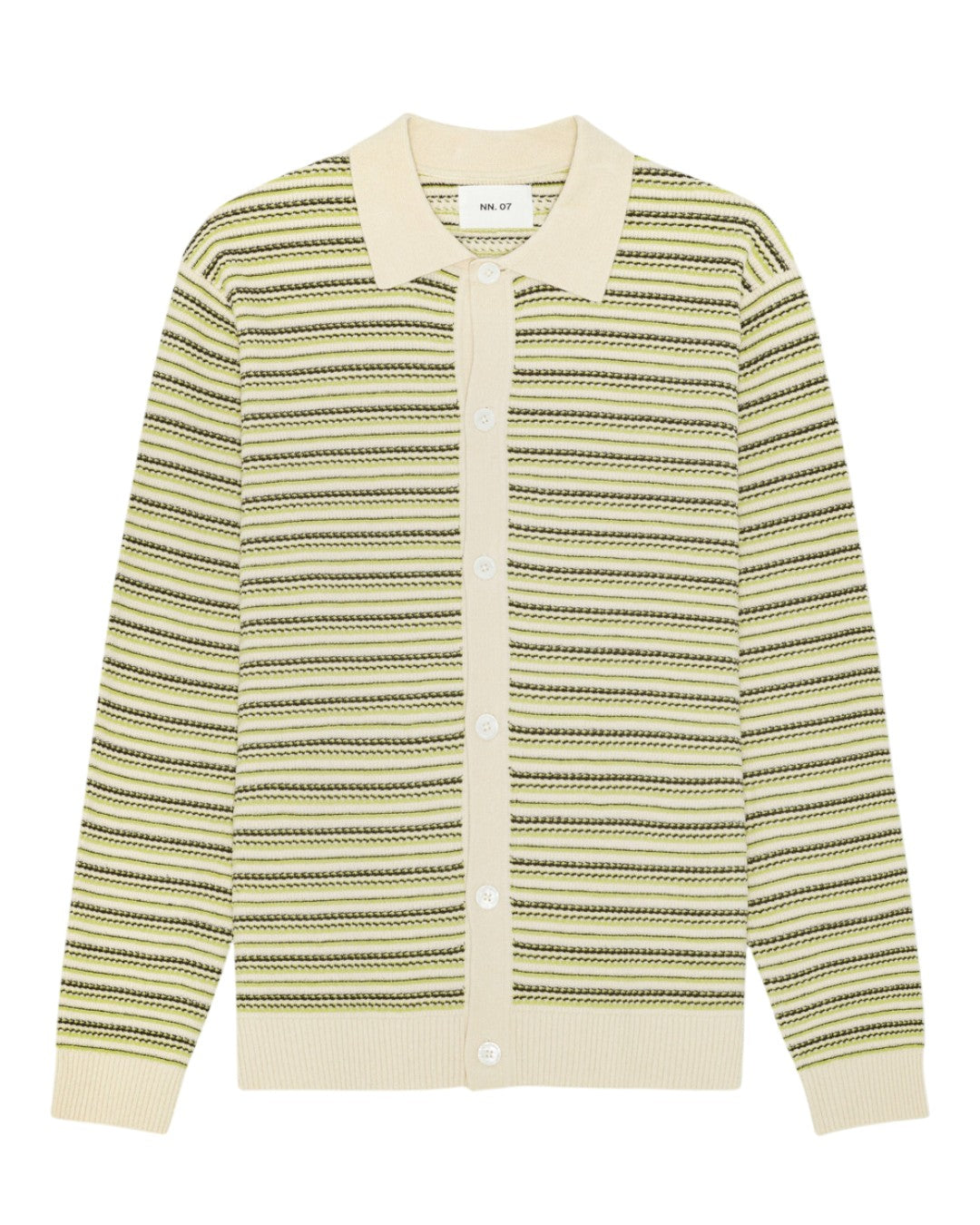 NN.07 Jackie gestreepte polo met lange mouwen in Ivory, productfoto vooraanzicht