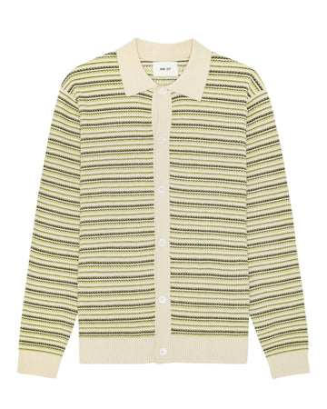 NN.07 Jackie gestreepte polo met lange mouwen in Ivory, productfoto vooraanzicht
