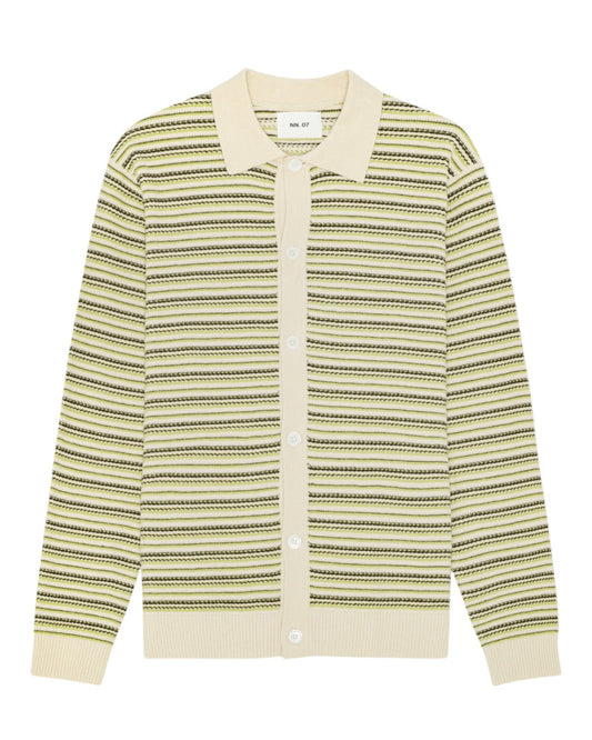 NN.07 Jackie gestreepte polo met lange mouwen in Ivory, productfoto vooraanzicht