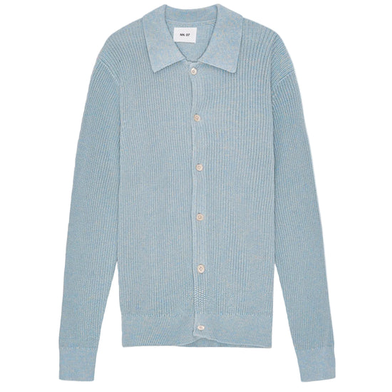 NN.07 Jacobi 6470 Cotton Polo Cardigan Powder Blue – productbeeld 1