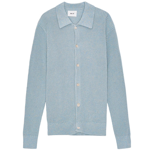 NN.07 Jacobi 6470 Cotton Polo Cardigan Powder Blue – productbeeld 1