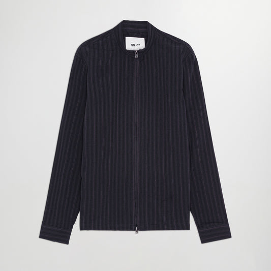 NN.07 Black Stripe Jaxon Seersucker Overshirt – vooraanzicht