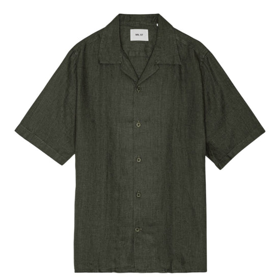 Julio Linen Open Collar Regular Fit SS Shirt Dark Army