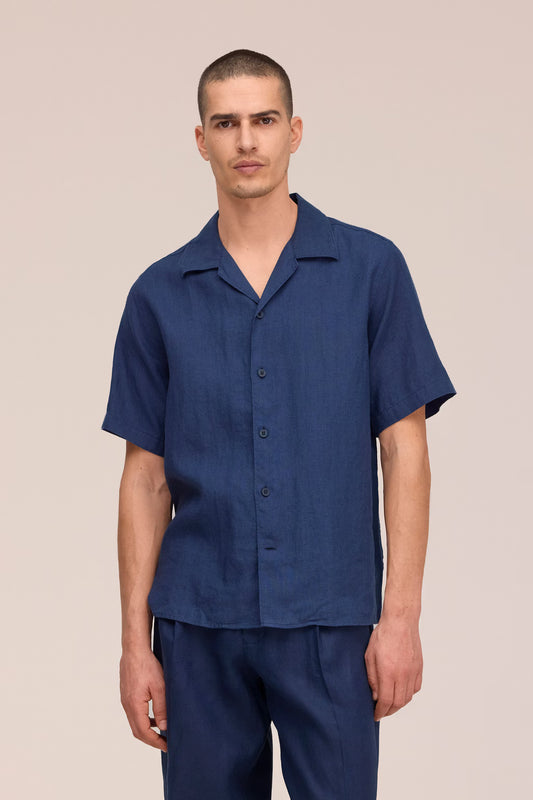 NN.07 Julio 5708 Shirt Linen Open Collar Navy