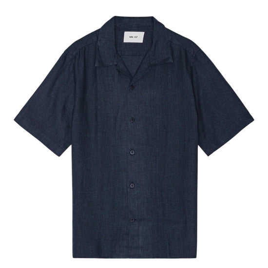 Julio Linen Open Collar Regular Fit SS Shirt Navy Blue