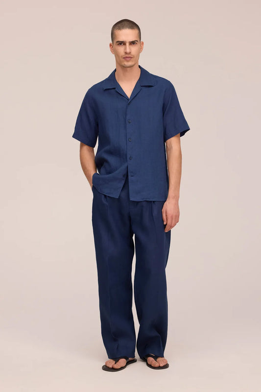 NN.07 Julio 5708 Shirt Linen Open Collar Navy
