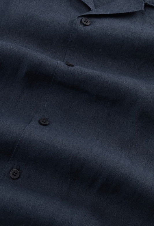 NN.07 Julio 5708 Shirt Linen Open Collar Navy