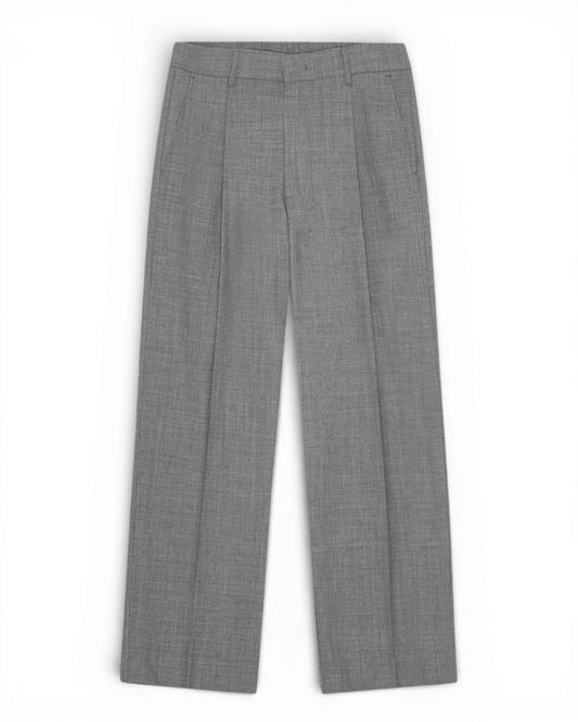 Light Grey Melange Kay Wool Blend Relaxed Fit Trousers