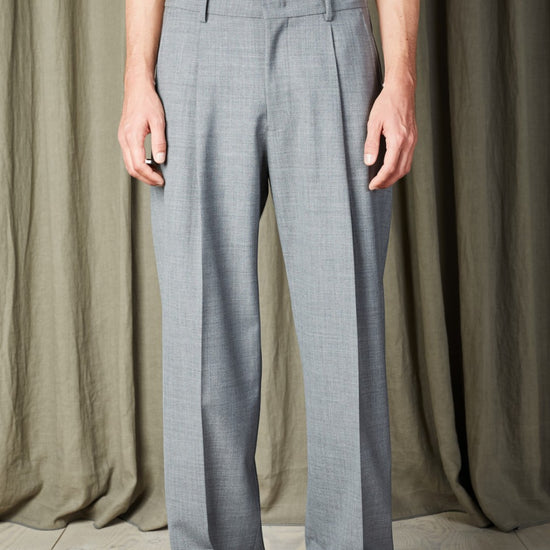 Light Grey Melange Kay Wool Blend Relaxed Fit Trousers