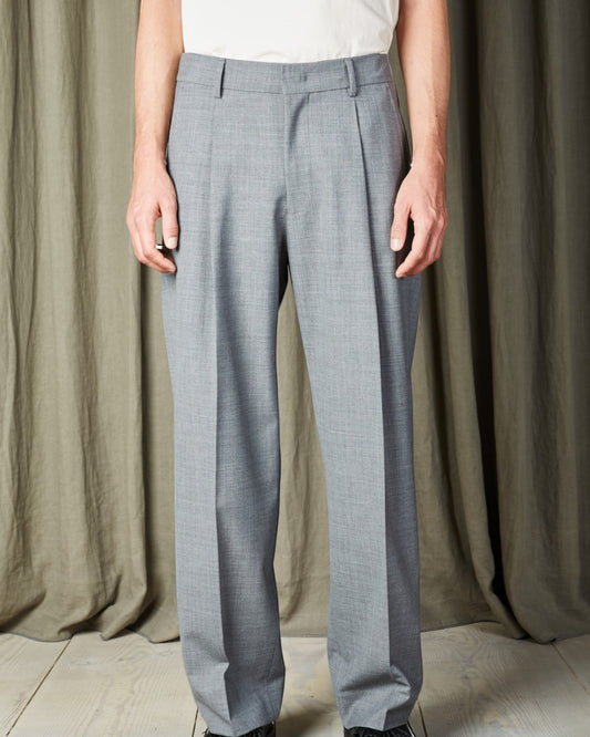 Light Grey Melange Kay Wool Blend Relaxed Fit Trousers