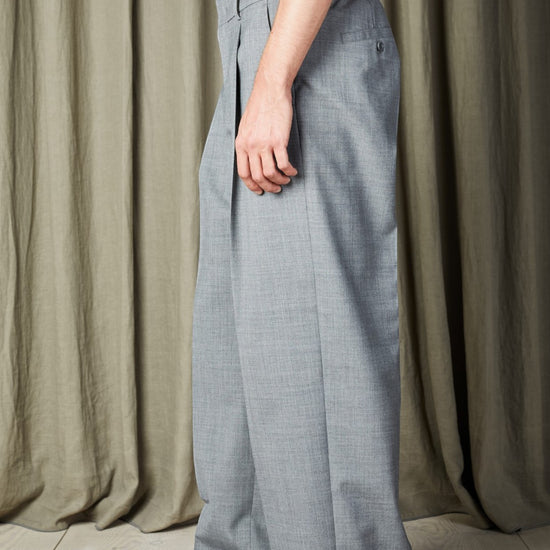 Light Grey Melange Kay Wool Blend Relaxed Fit Trousers