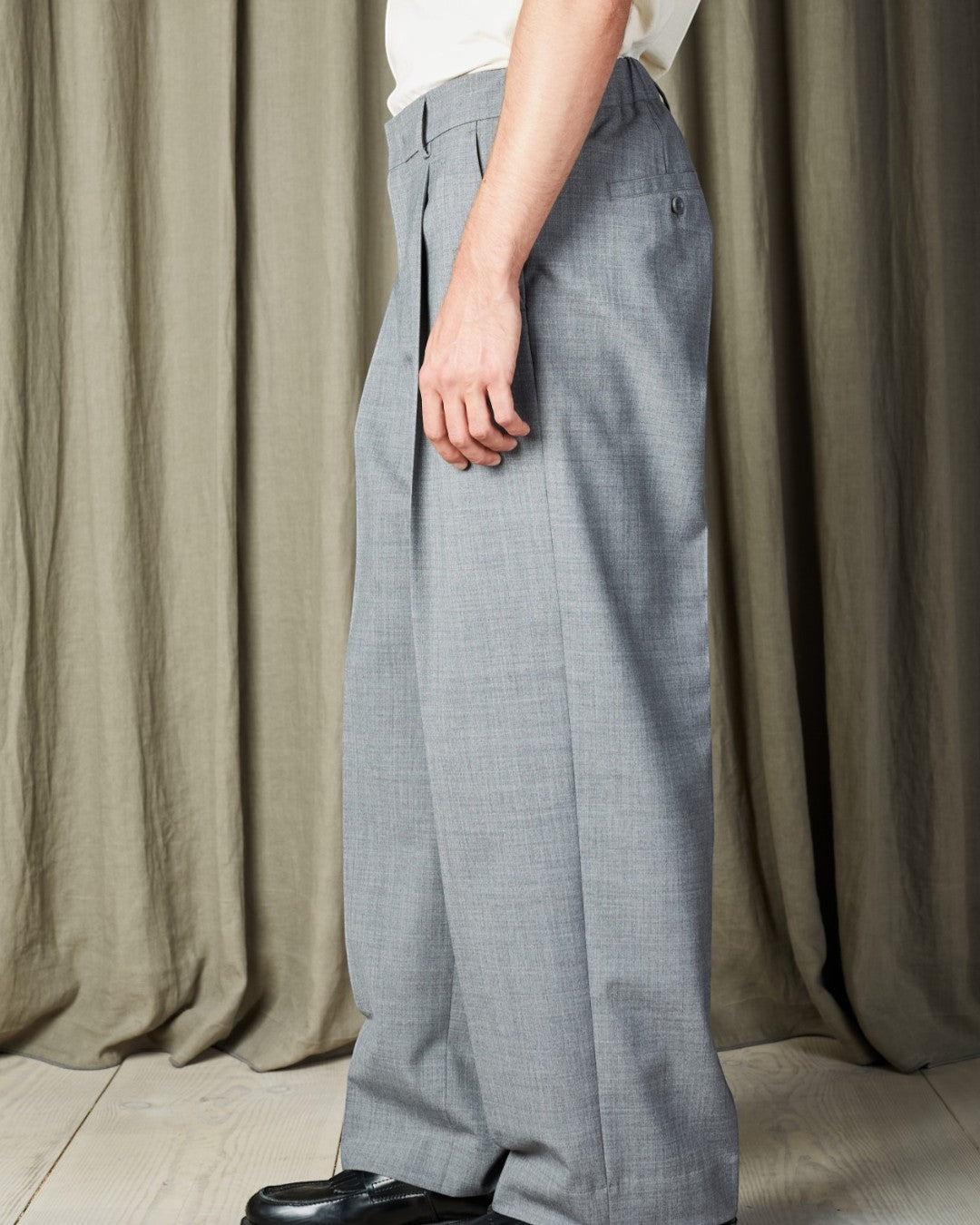 Light Grey Melange Kay Wool Blend Relaxed Fit Trousers