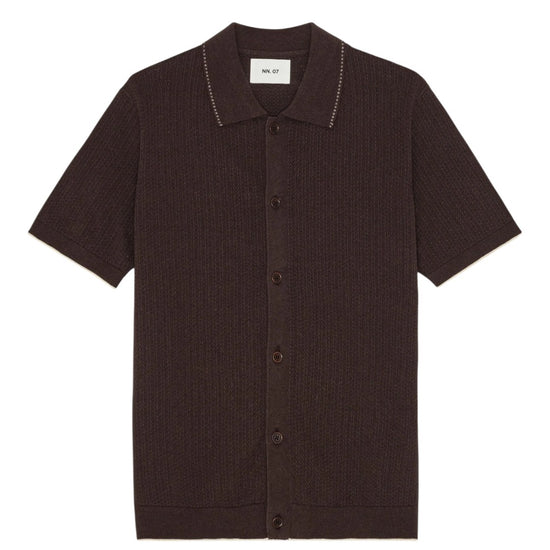 Deep Truffle Nalo Knitted Cotton Button Polo