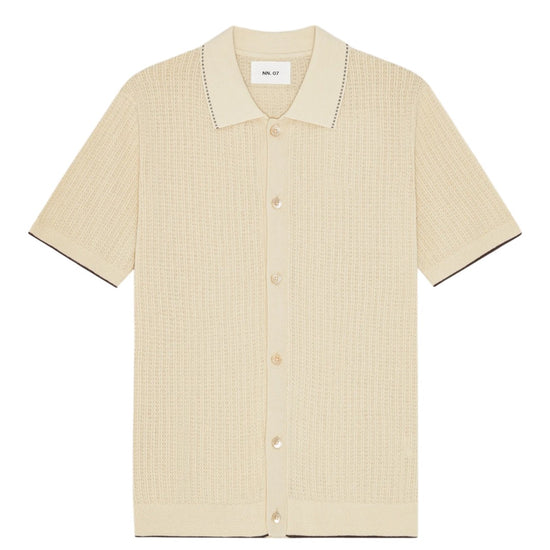Ivory Nalo Knitted Cotton Button Down Polo