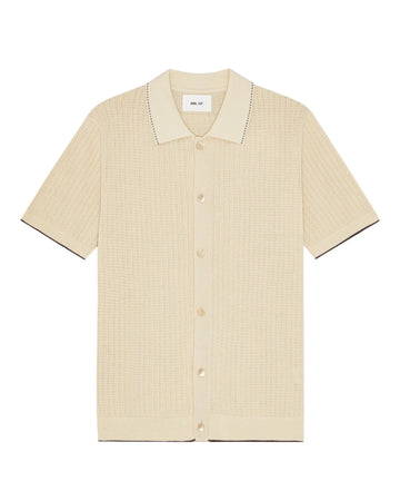 Ivory Nalo Knitted Cotton Button Down Polo