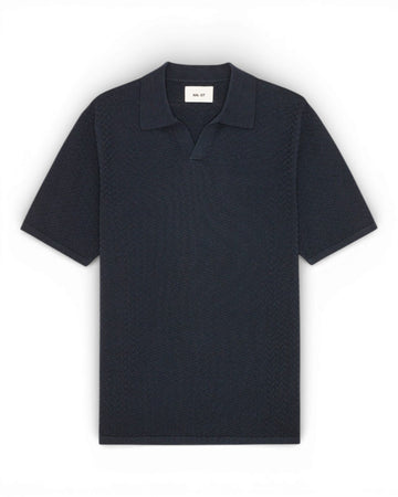 Navy Blue Paul Knitted Cotton Polo