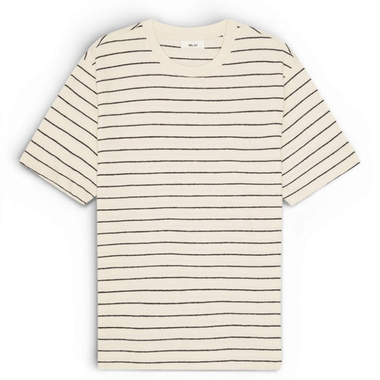 Navy Blue Pedro SS Yam Dyed Sriped Crepe Jersey T-shirt