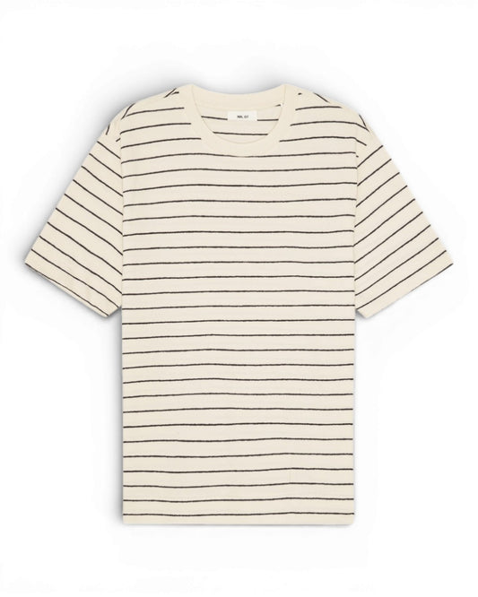 Navy Blue Pedro SS Yam Dyed Sriped Crepe Jersey T-shirt