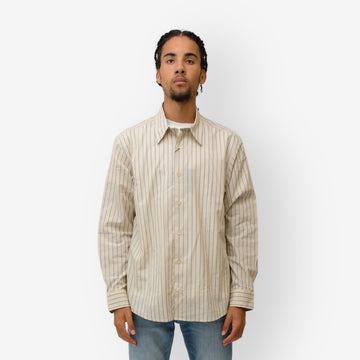 NN.07 Khaki Stripe Quincy Cotton Shirt – vooraanzicht