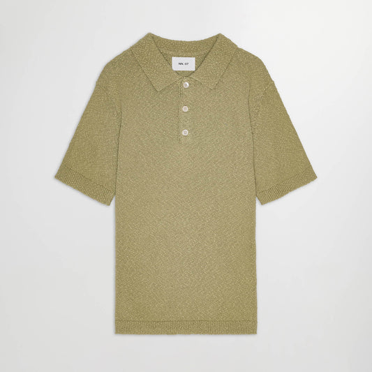 NN.07 Randy Boucle Yarn Polo Evergreen – vooraanzicht