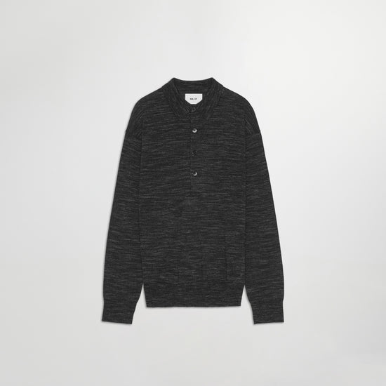 NN.07 Black Raymond Wool Blend Relaxed Fit LS Polo – vooraanzicht