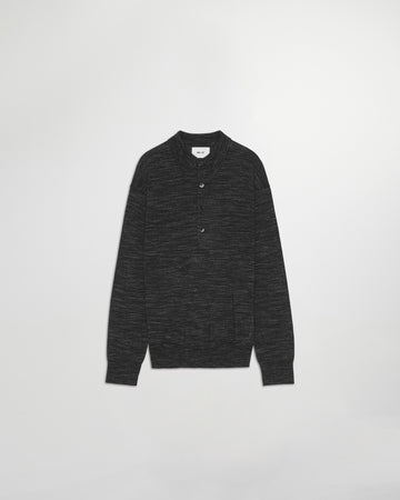NN.07 Black Raymond Wool Blend Relaxed Fit LS Polo – vooraanzicht
