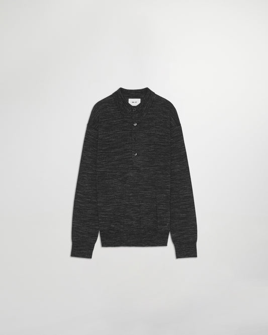 NN.07 Black Raymond Wool Blend Relaxed Fit LS Polo – vooraanzicht