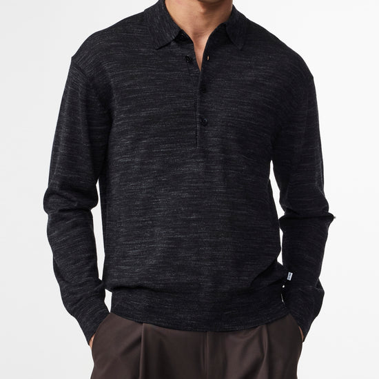 NN.07 Black Raymond Wool Blend Relaxed Fit LS Polo – productbeeld 2
