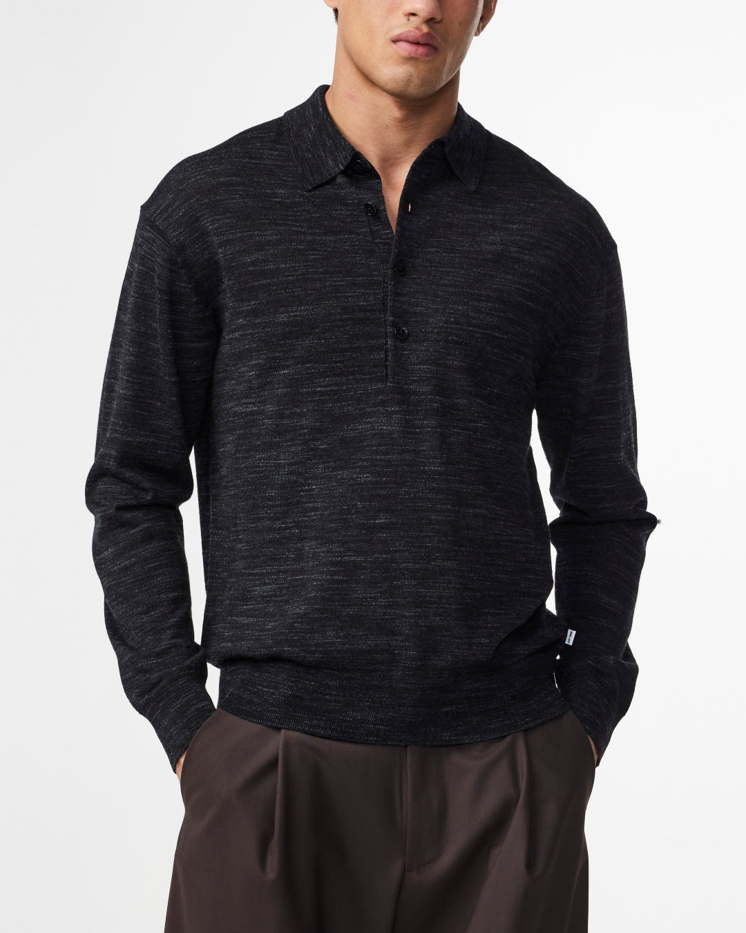 NN.07 Black Raymond Wool Blend Relaxed Fit LS Polo – productbeeld 2