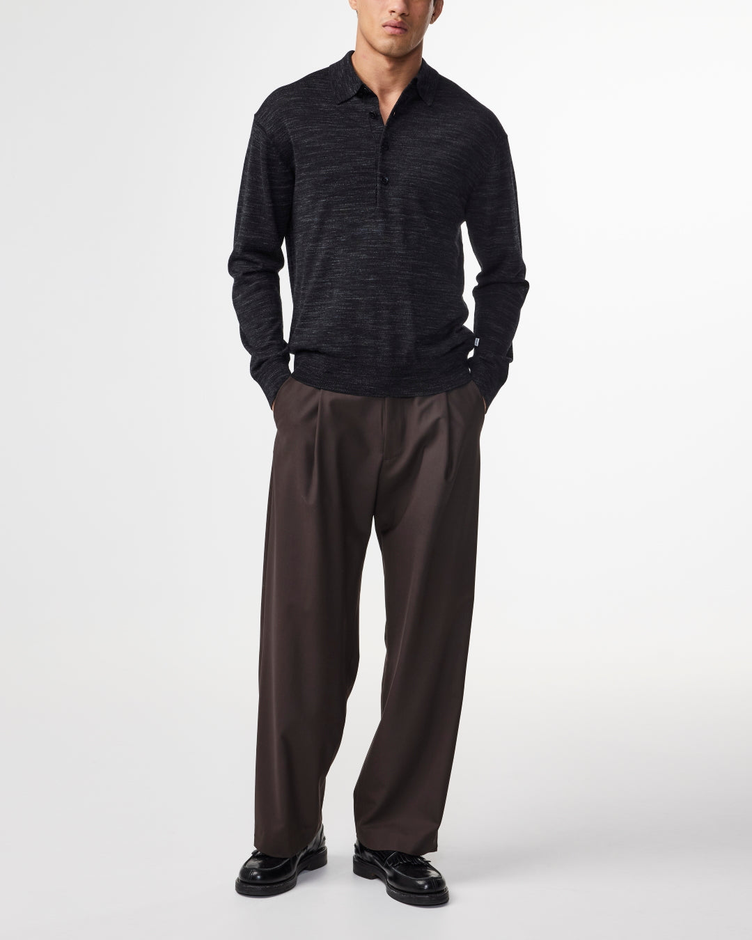 NN.07 Black Raymond Wool Blend Relaxed Fit LS Polo – productbeeld 3
