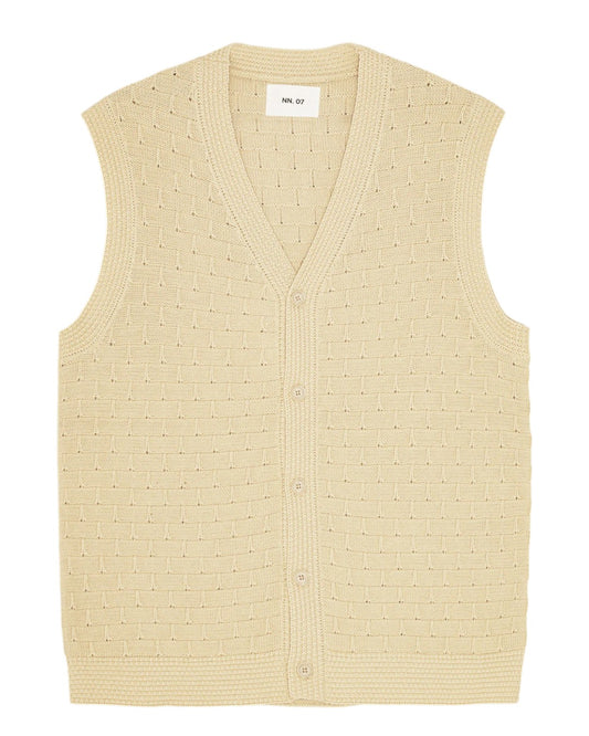 NN.07 Reece ecrukleurig gebreid vest zonder mouwen, productfoto vooraanzicht