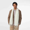 NN.07 Scarf Two sjaal in Ecru Multi, gedragen vooraanzicht