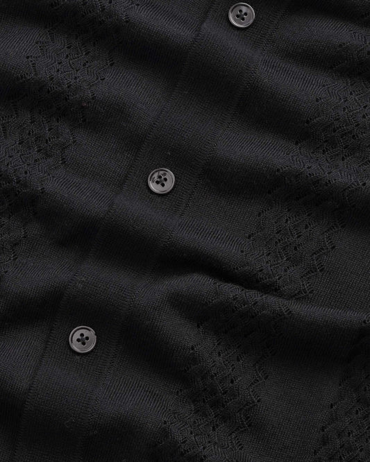 NN.07 Thor donkerblauw gebreid vest, detail breisel en knopen