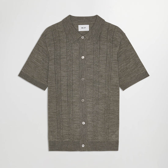NN.07 Thor Wool Blend Polo Cardigan Evergreen – productbeeld 1