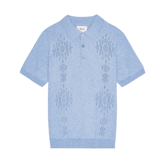 NN.07 Thor Knitted Cotton Polo Cerulean – vooraanzicht