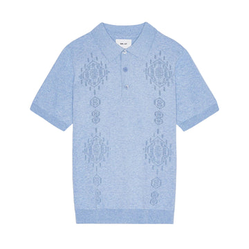 NN.07 Thor Knitted Cotton Polo Cerulean – vooraanzicht