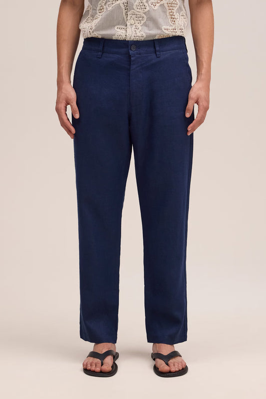 NN.07 Aden 1454 Trousers Linen Regular Fit Navy