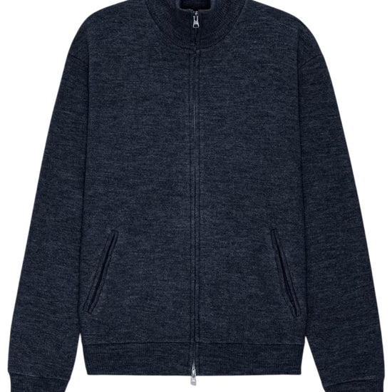 NN.07 Boiled 6398 overshirt in Navy Blue, vooraanzicht met hoge kraag, volledige ritssluiting en steekzakken.