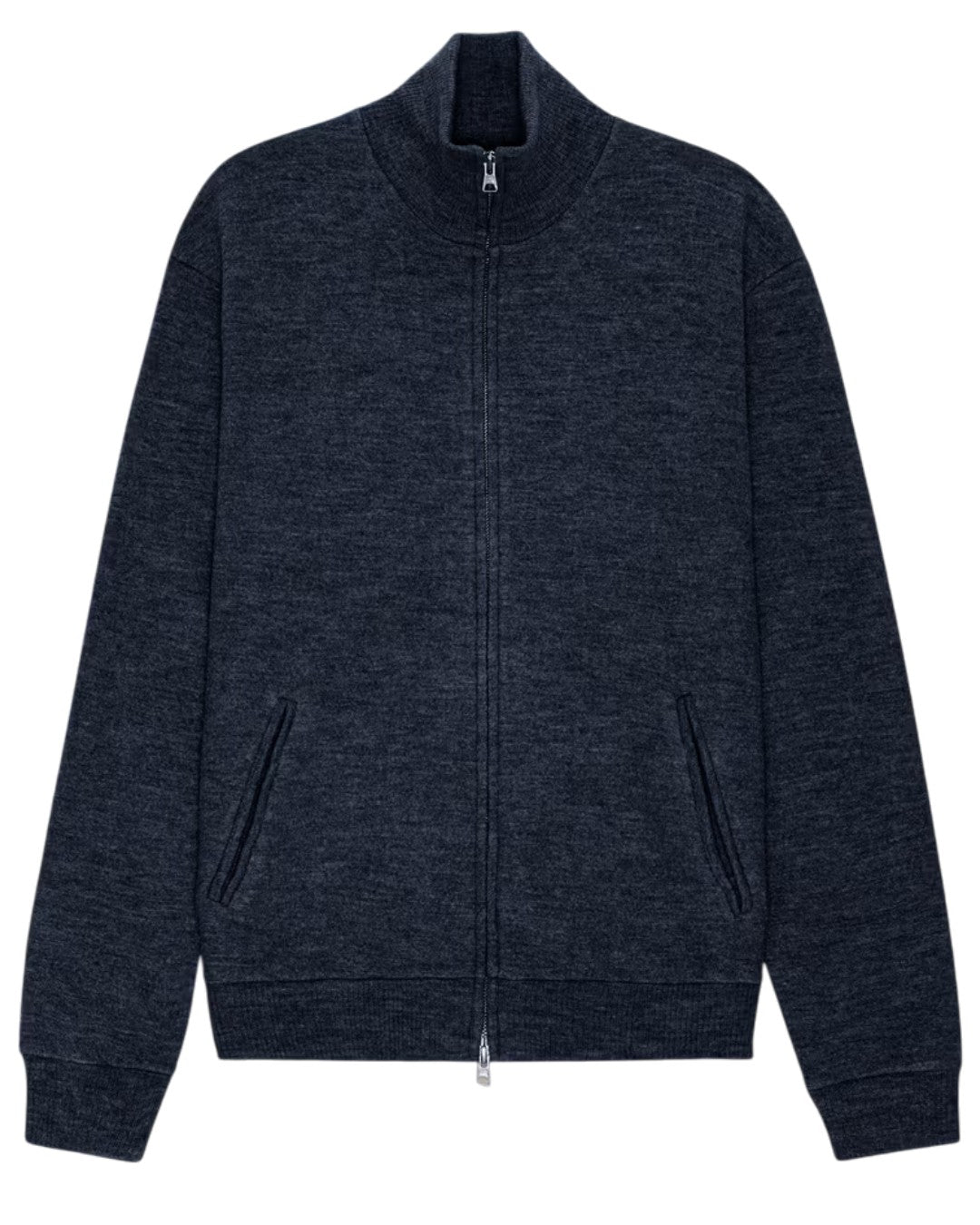NN.07 Boiled 6398 overshirt in Navy Blue, vooraanzicht met hoge kraag, volledige ritssluiting en steekzakken.