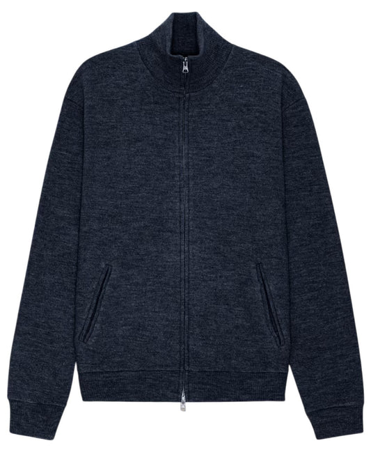 NN.07 Boiled 6398 overshirt in Navy Blue, vooraanzicht met hoge kraag, volledige ritssluiting en steekzakken.