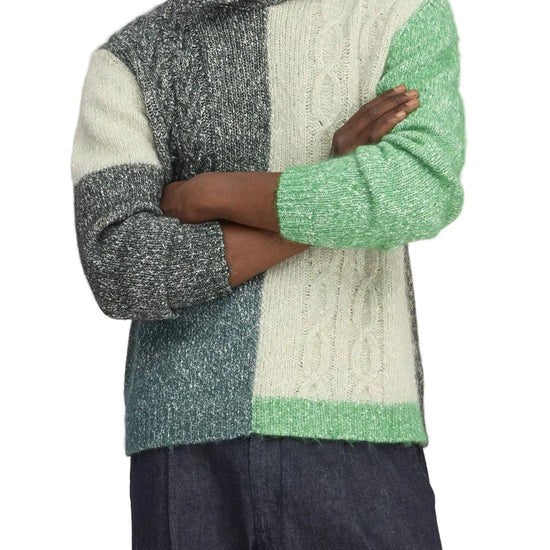 NN.07 Erling 60067 Bouclé Cable Knit Polo Green Check – productfoto 2 – Checkpoint Mol