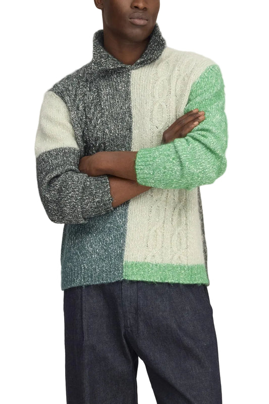NN.07 Erling 60067 Bouclé Cable Knit Polo Green Check – productfoto 2 – Checkpoint Mol