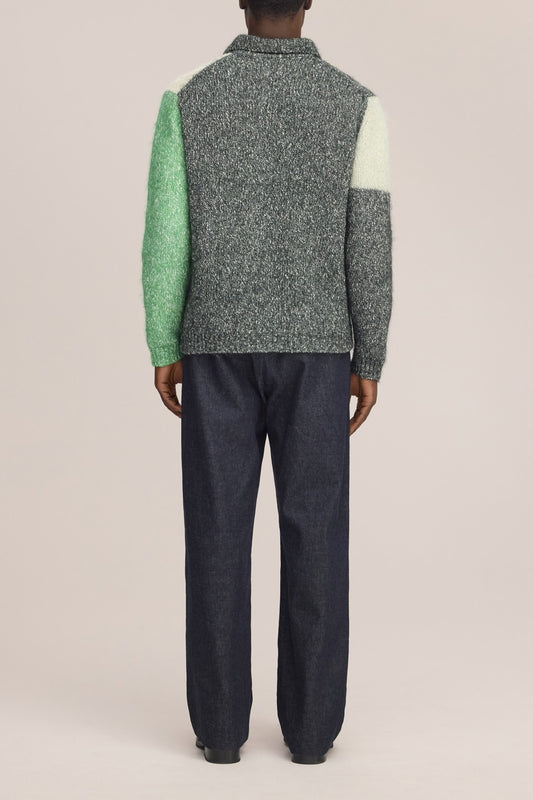 NN.07 Erling 60067 Bouclé Cable Knit Polo Green Check – productfoto 4 – Checkpoint Mol