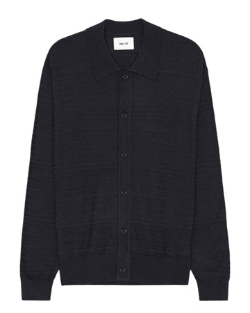 NN.07 Nate Wool Polo Cardigan Deep Navy – productbeeld 1 van 10